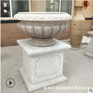 黄金麻景观花钵 石雕花钵 广场摆件 公园绿地花盆石钵