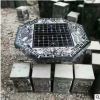 现货石雕石桌石凳大理石水抛梅兰竹菊棋盘图案送凳子