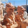 厂家定制石雕晚霞红麒麟大理石门口镇宅装饰瑞兽貔貅一对动物摆件
